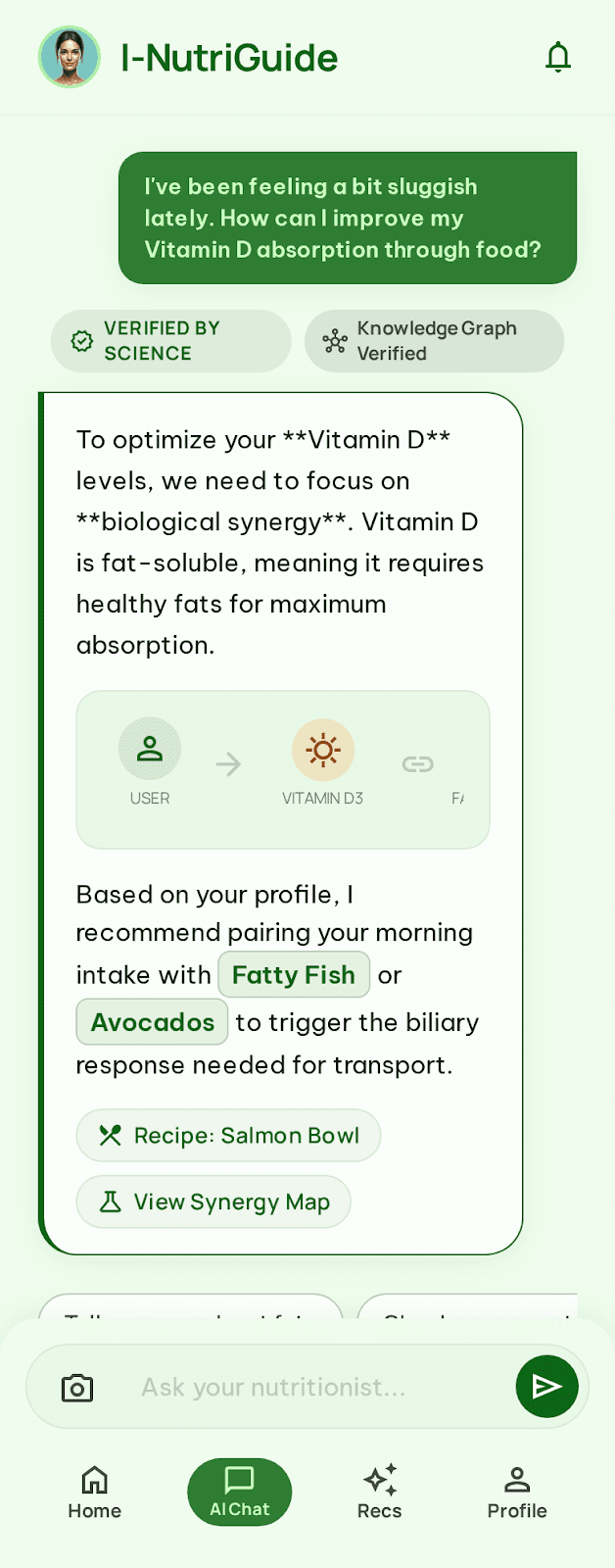 I-NutriGuide AI chat screen