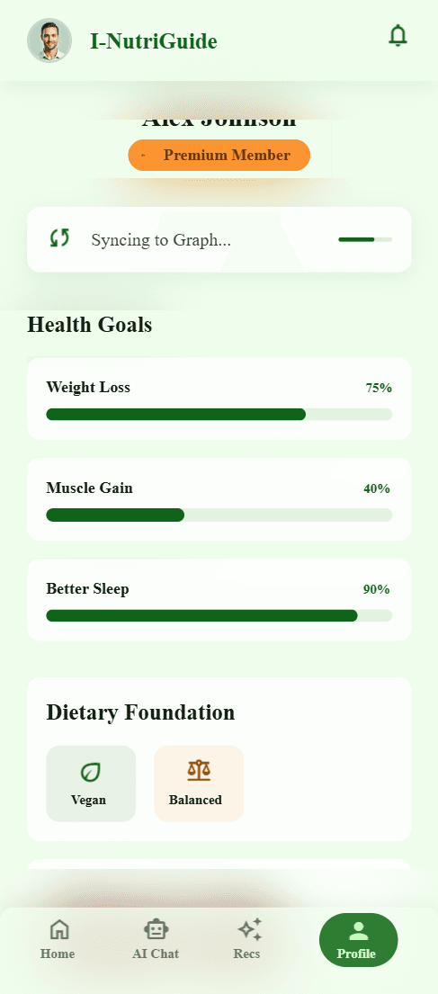 I-NutriGuide Health profile screen